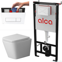 Комплект инсталляции ALCAPLAST (ALCADRAIN) с безободковым унитазом Atrio NG-9303 и кнопкой M57x (дозатор для кубиков)