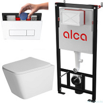Комплект инсталляции ALCAPLAST (ALCADRAIN) с безободковым унитазом TASSARO и кнопкой M57x (дозатор для кубиков)